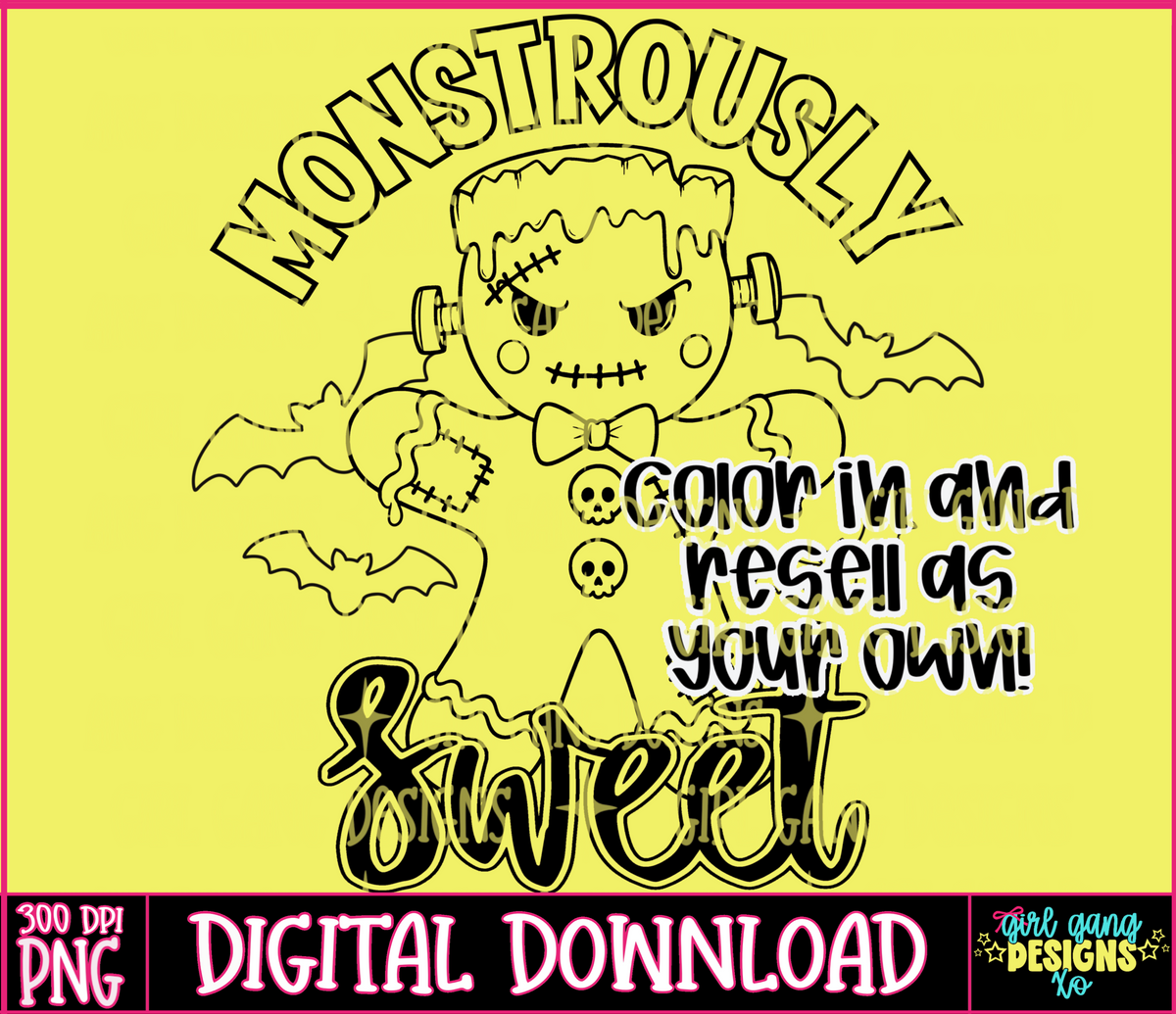 EXCLUSIVE monstrously sweet png outline - color in and resell as your own!