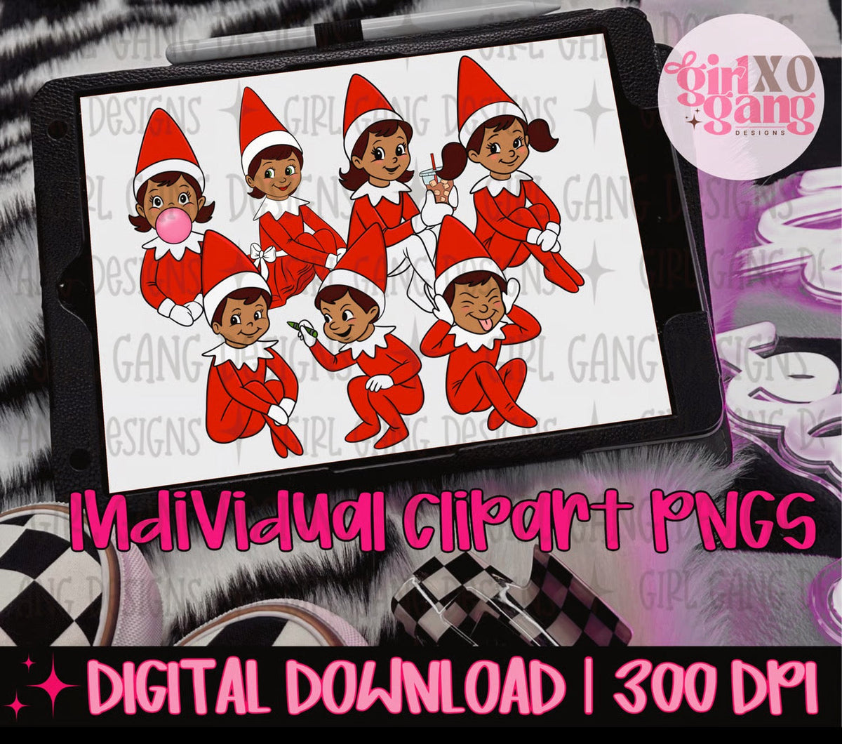 Elf clipart bundle hand drawn , two skin tones included | Christmas clipart