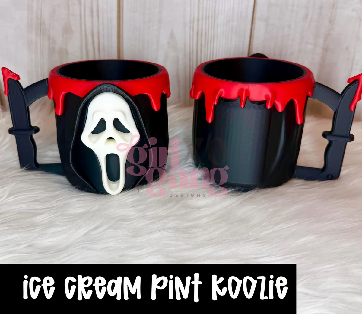 Ghost ice cream pint holder 3d printed | handle & spoon holder