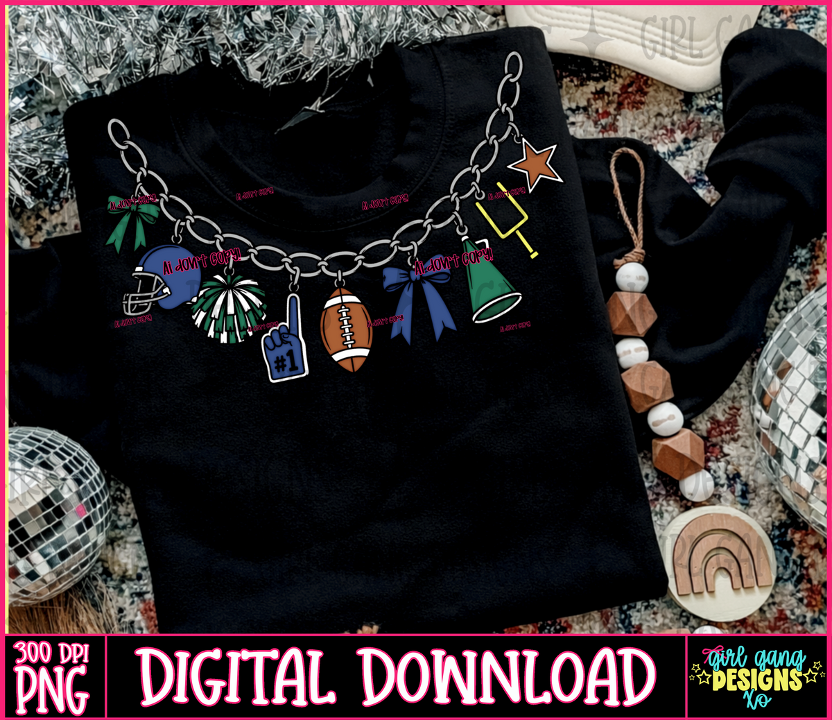 Football chain necklace charm png