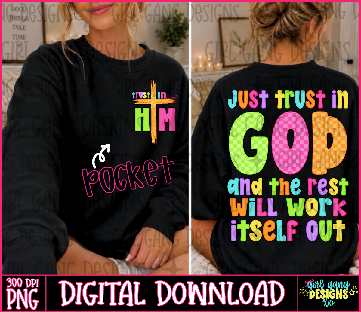 Trust in him and the rest will work itself out png faith cross glitter design