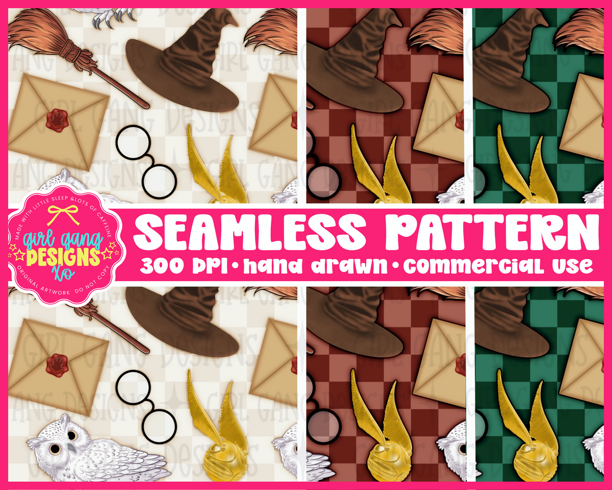 Wizard owl hat seamless png set checkered | 3 png files