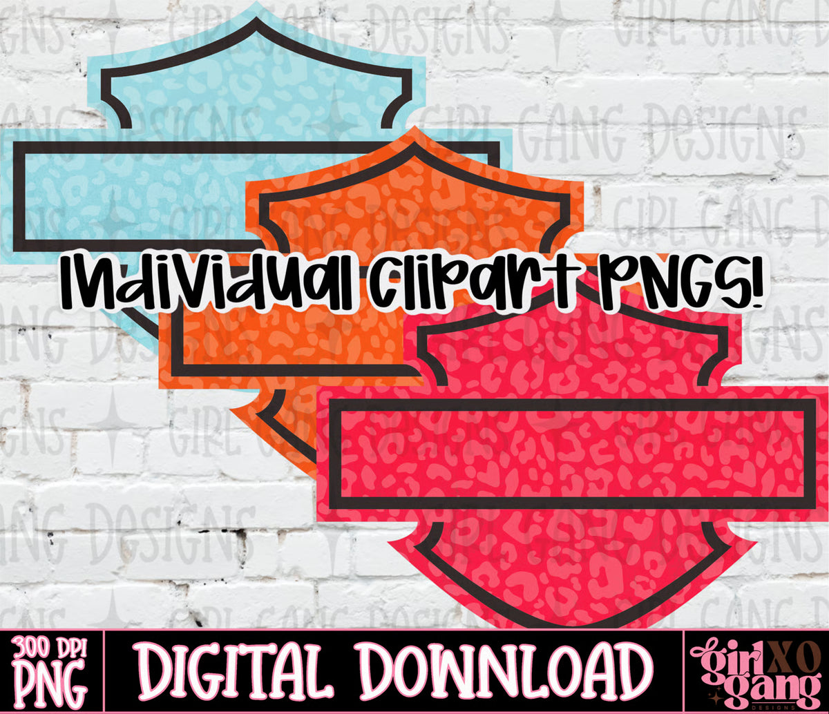colorful motor cycle plaques logo clipart bundle leopard print