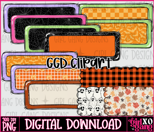 Fall/ Halloween hand drawn name plate clipart PNGs set