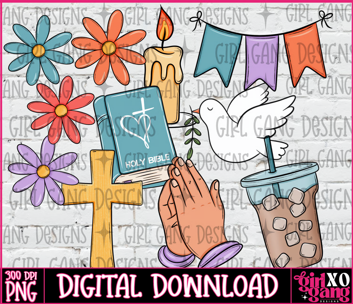 Faith Clipart bundle | hand drawn Bible, dove prayer hands