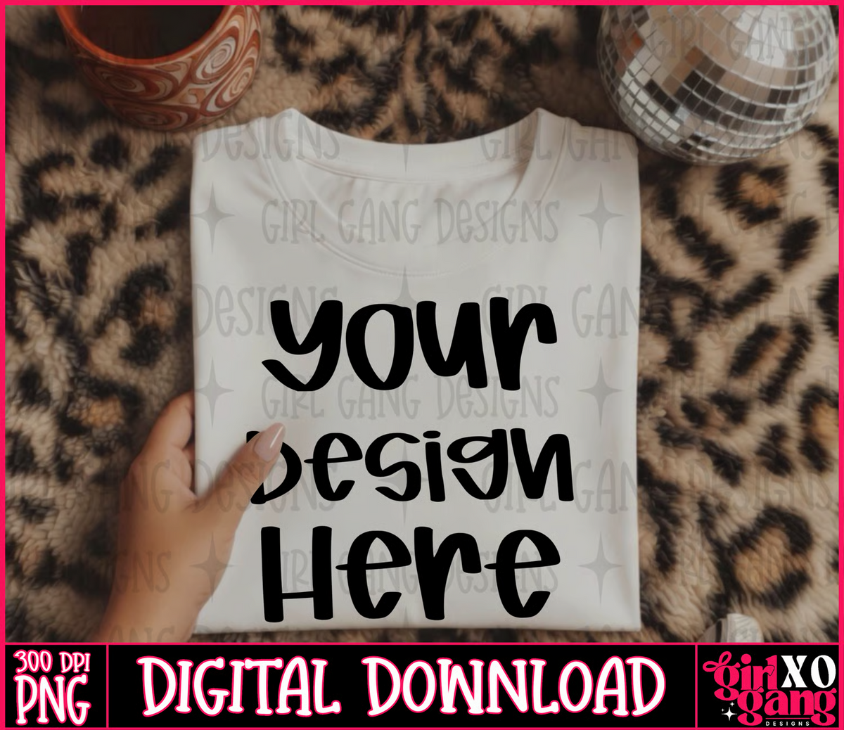 White no brand tshirt blank Mock up | hand mock leopard