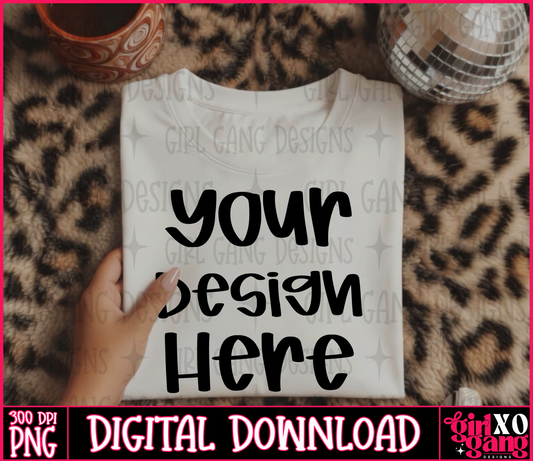 White no brand tshirt blank Mock up | hand mock leopard