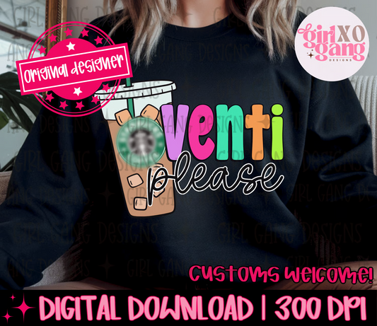 Venti coffee please png | colorful preppy digital download