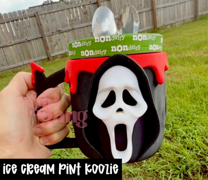 Ghost ice cream pint holder 3d printed | handle & spoon holder