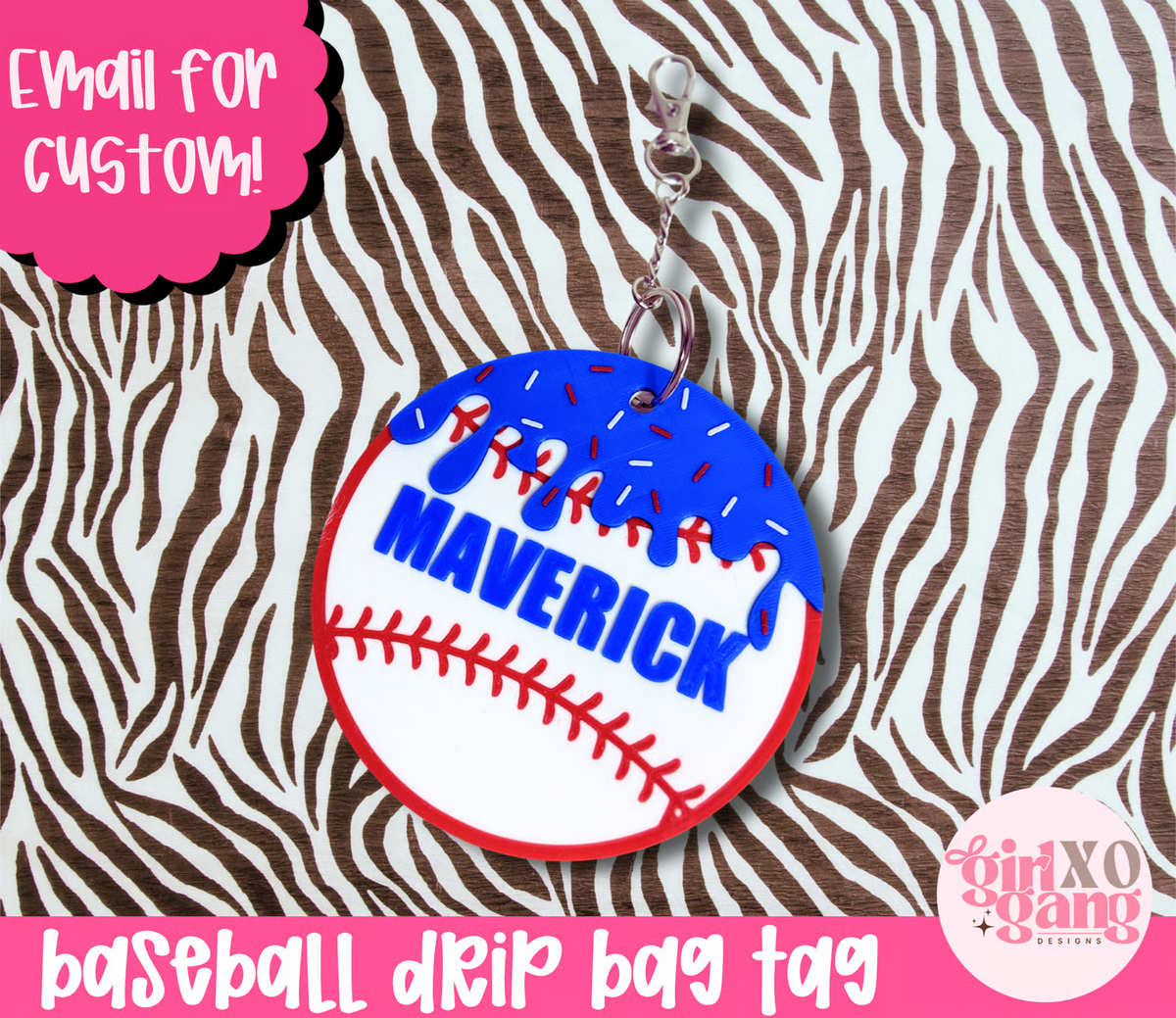 Custom Baseball drip keychain 3d printed | name keychain sport bag tag
