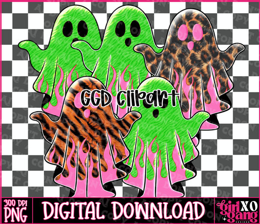 Ghost clipart png bundle, flame leopard ghost,