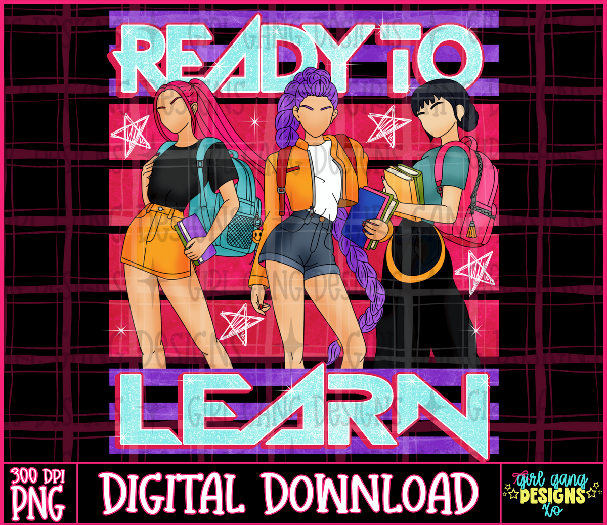 Ready to learn purple demon girls png | school kids pop design
