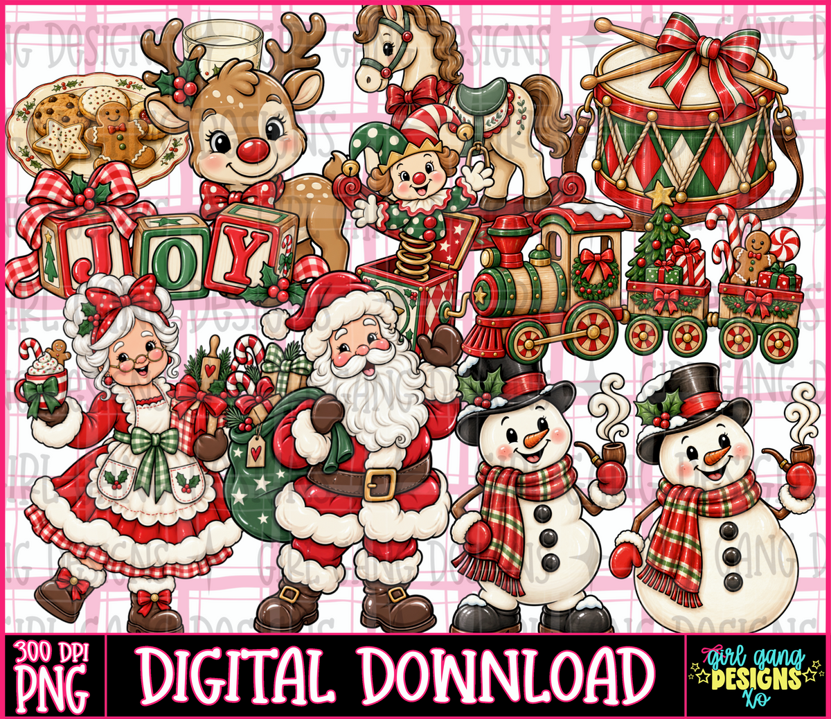Vintage Christmas clipart bundle | vintage Christmas toys Santa Claus etc