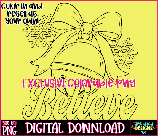 EXCLUSIVE believe jingle bell colorable png | CHRISTMAS outline