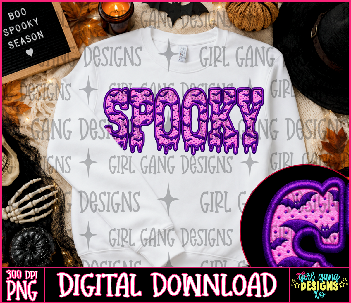 Spooky faux embroidered purple bats png