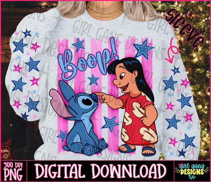 Boop stitch png design with sleeve | stripes stars pink blue