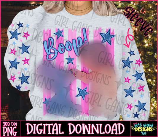 Boop stitch png design with sleeve | stripes stars pink blue