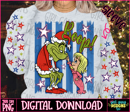 Boop green man png design with sleeve | stripes stars pink blue green