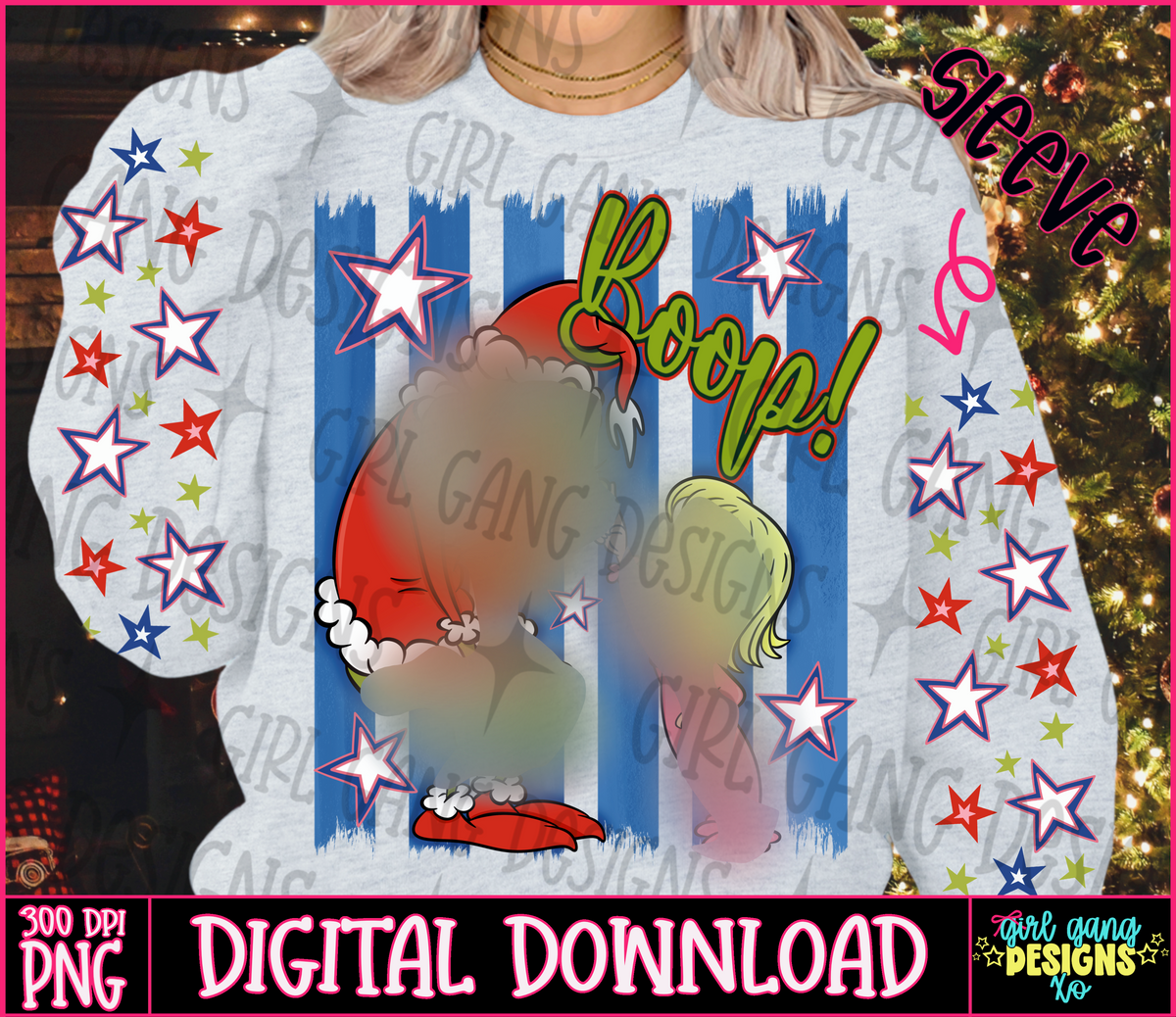 Boop green man png design with sleeve | stripes stars pink blue green