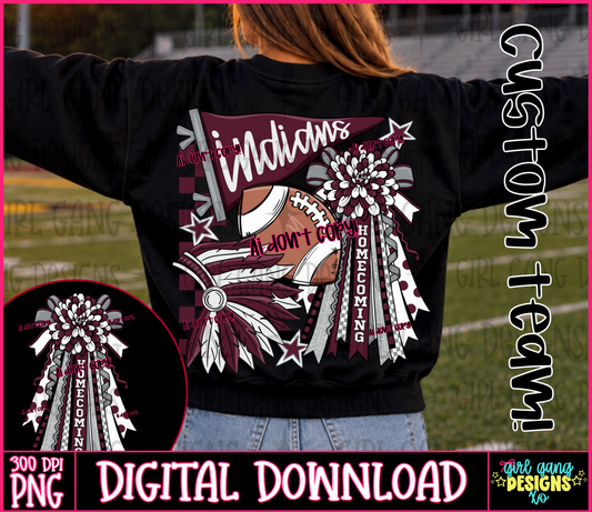 CUSTOM homecoming football png mum | School colors, mascot