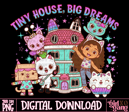 Tiny house, big dreams png |doll house cat design