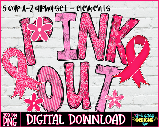 Breast cancer awareness alpha set png letters | 5 cap letters plus elements included pink leopard ribbons