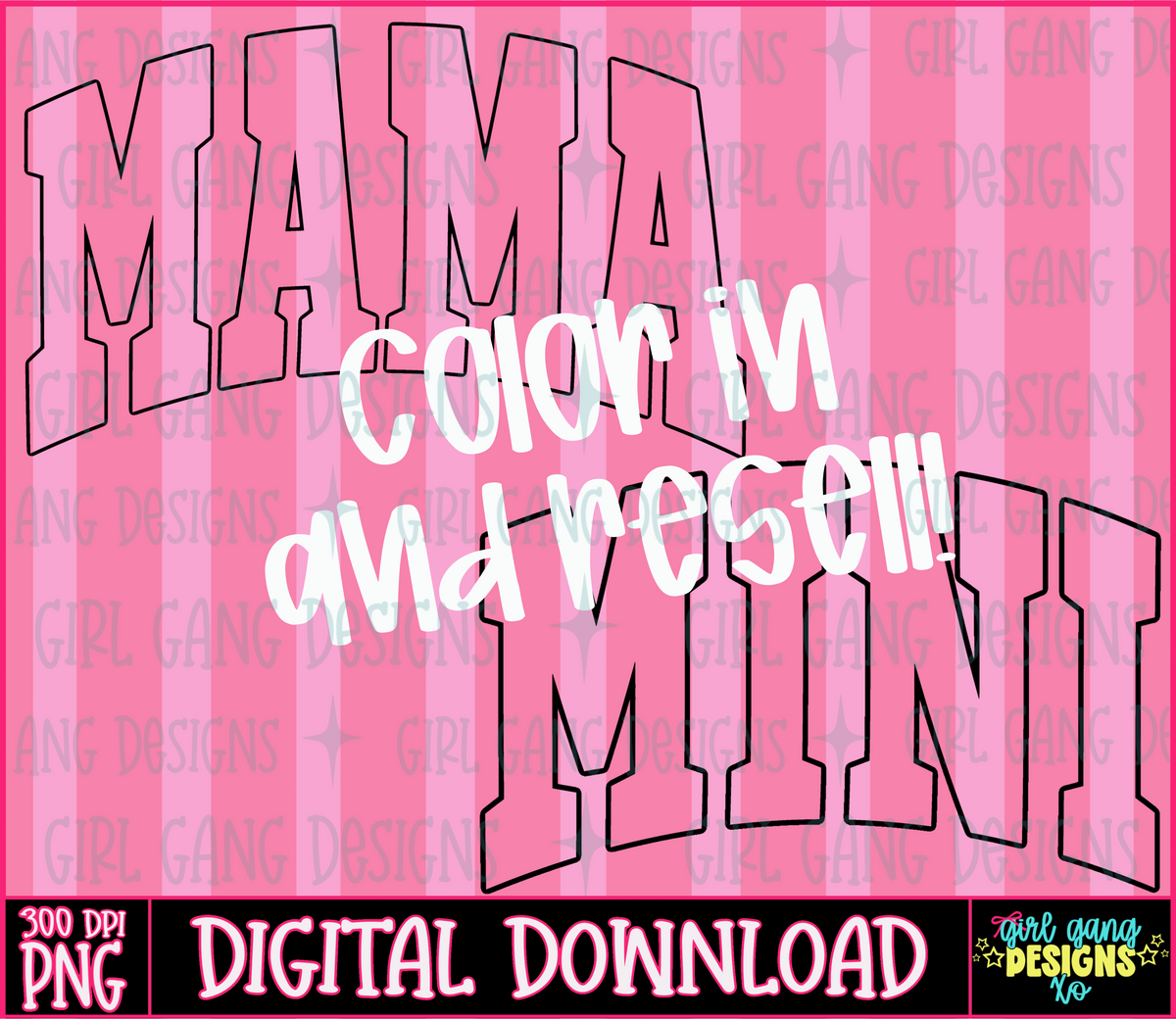 Mama & mini outline clipart | color in and resell!