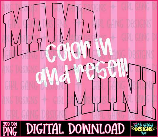 Mama & mini outline clipart | color in and resell!