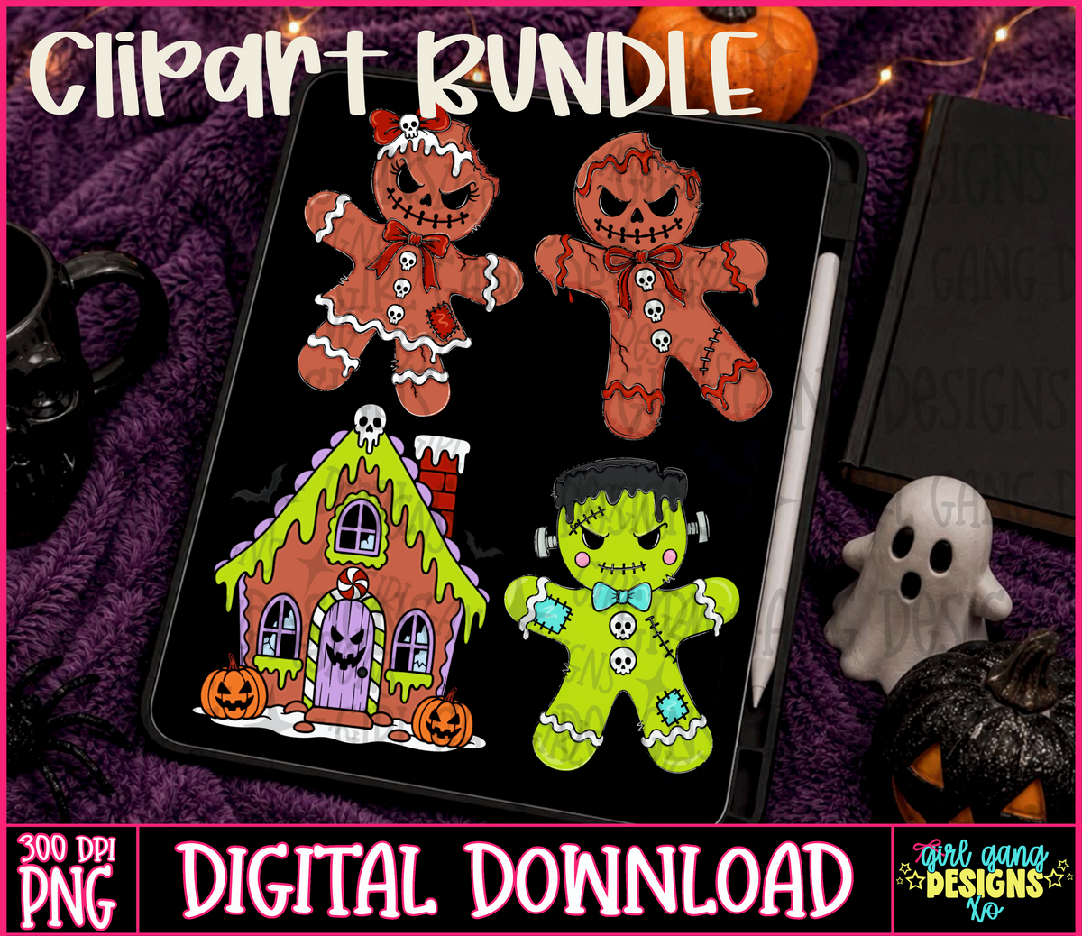 Spooky Christmas clipart gingerbread PNGs, gingerbread man, Frankenstein gingerbread man