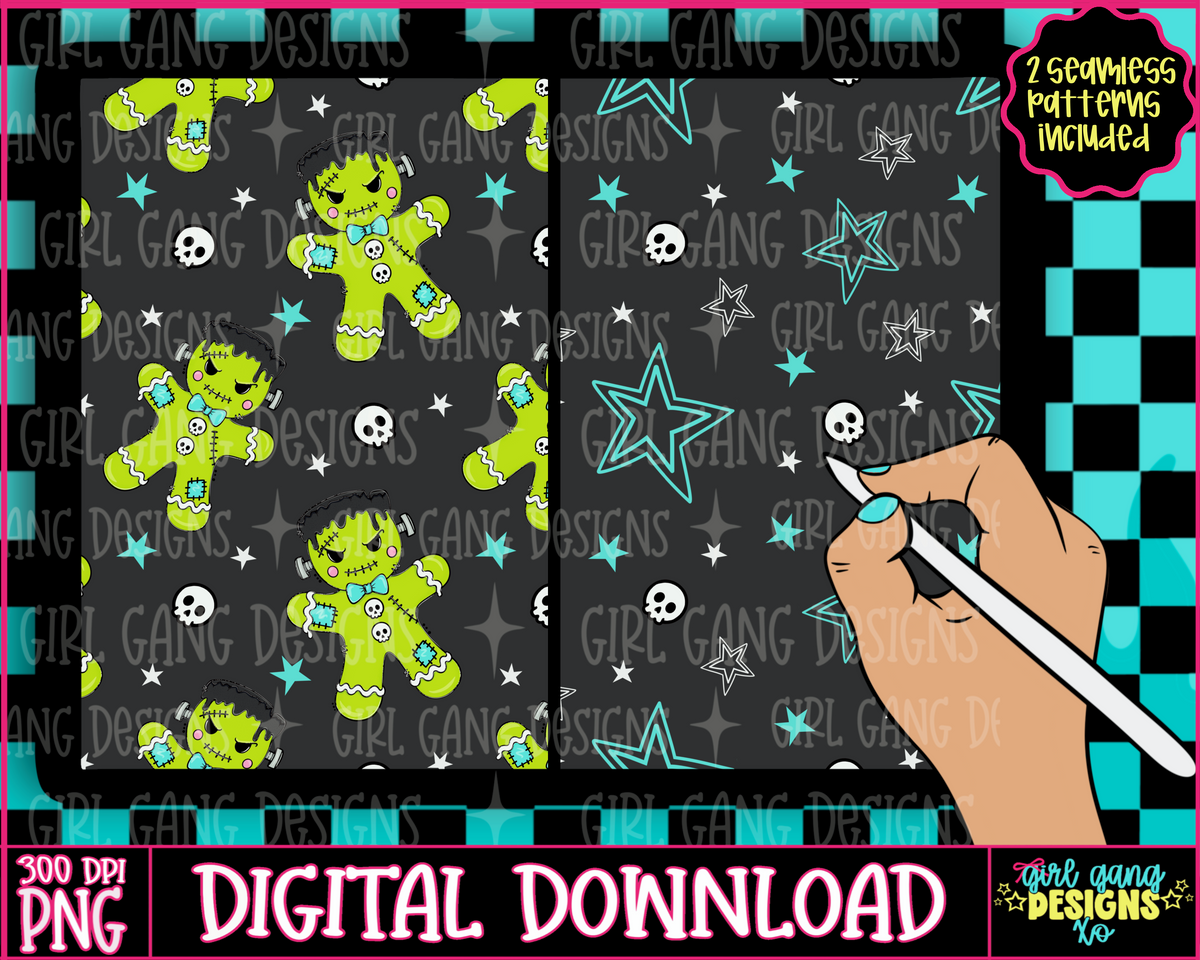Gingerbread man Frankenstein seamless pattern with coord