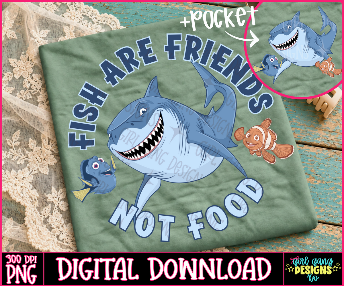 Fish are friends not food png back and pocket clown fish, dory png