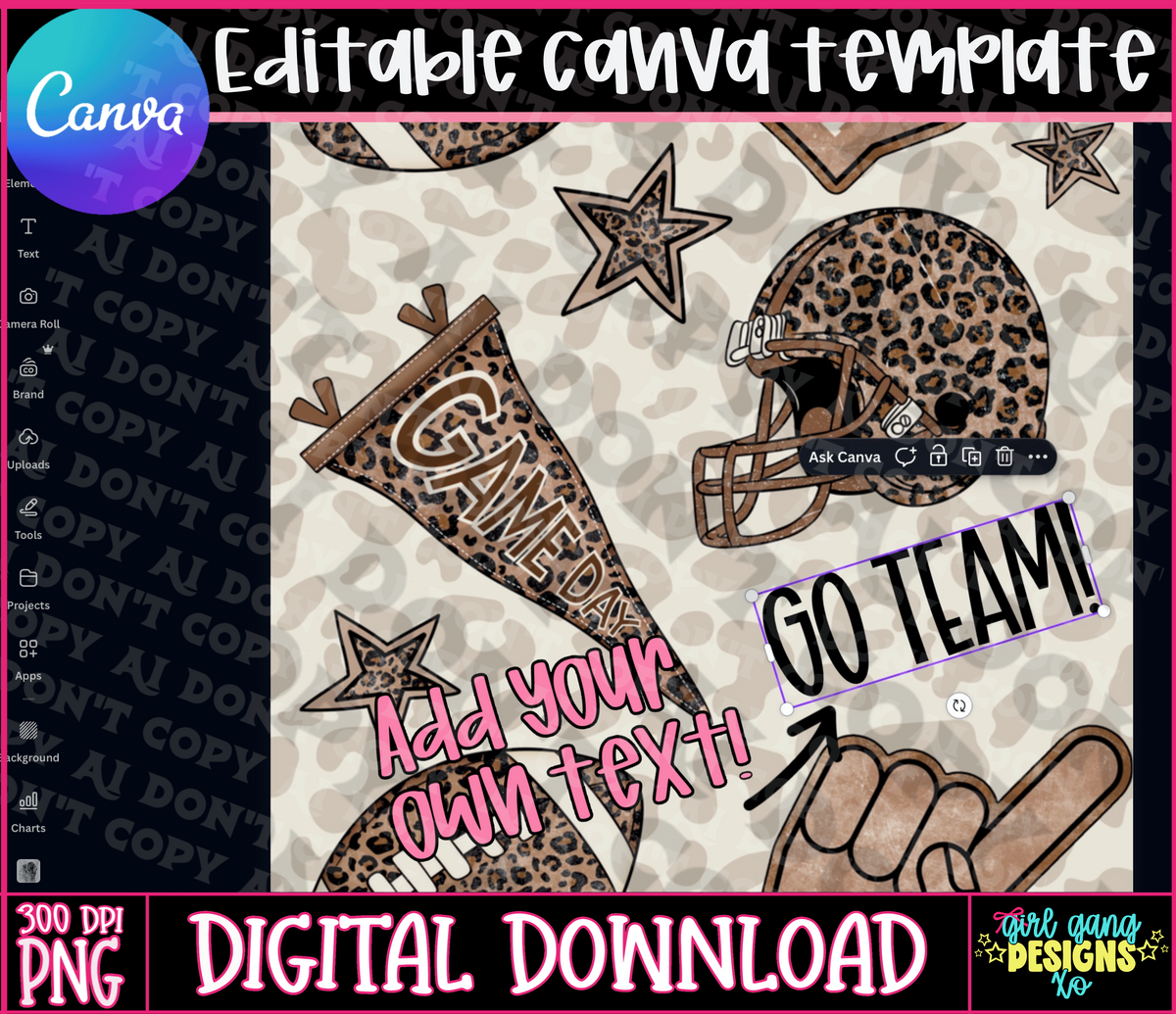Leopard football seamless with canva template to edit team name! Plus cord