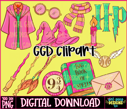 Wizard pink clipart hand drawn harry designs
