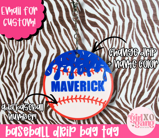 Custom Baseball drip keychain 3d printed | name keychain sport bag tag