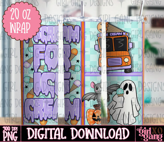 I  scream for ice cream 20 oz tumbler wrap png | halloween ghost ice cream truck tumbler png digital download