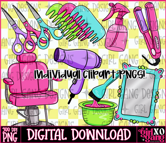 hair stylist clipart cosmetology hand drawn digital download 300 dpi