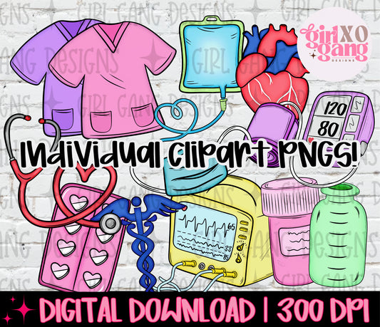 Cardiology clipart png bundle | Heart nursing medical hand drawn clipart