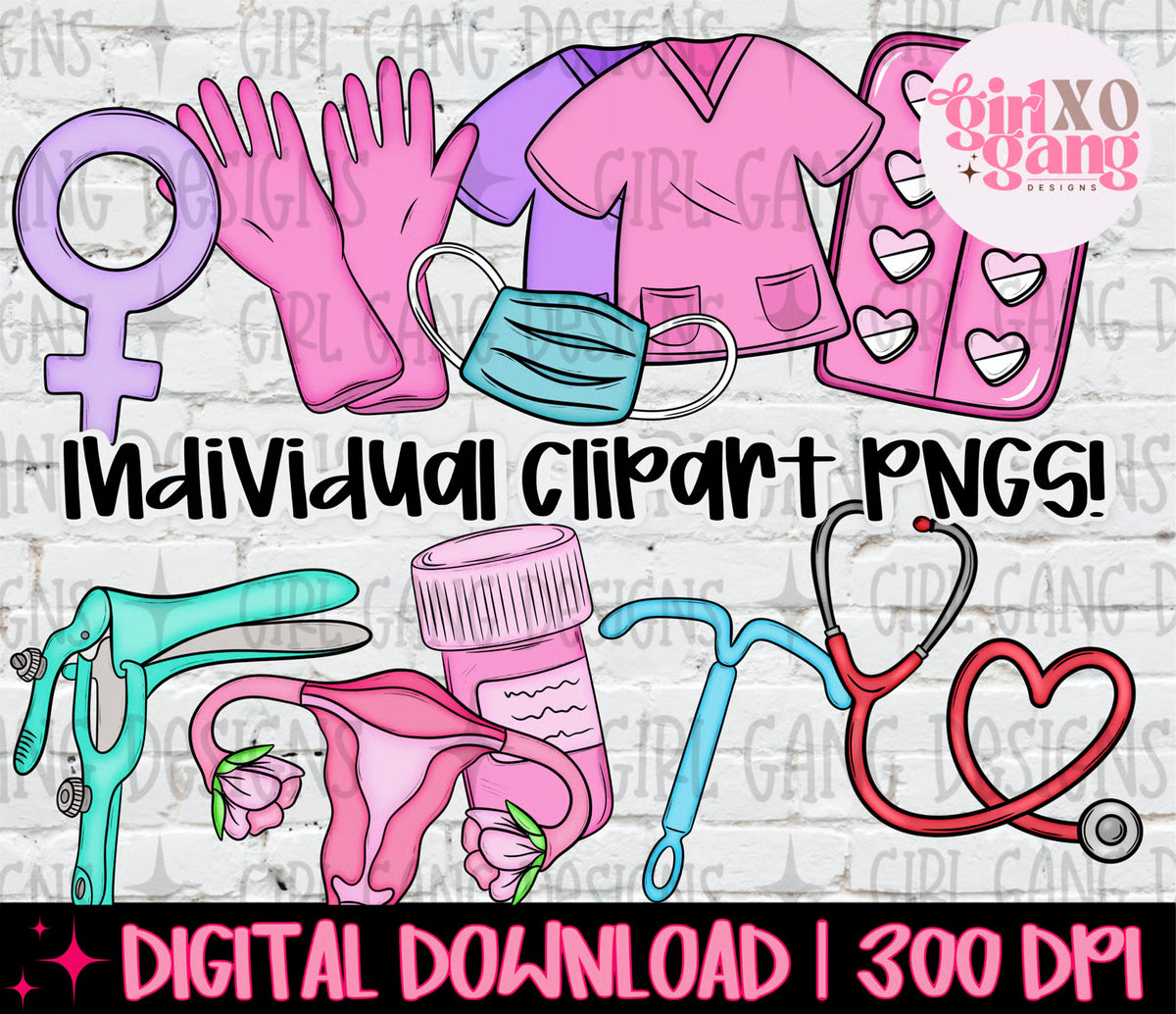 OBGYN clipart png bundle | obstetrics and gynecology hand drawn clipart nursing