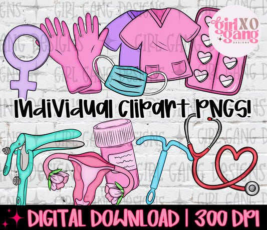 OBGYN clipart png bundle | obstetrics and gynecology hand drawn clipart nursing
