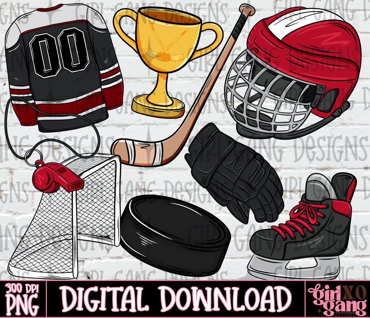 Hockey clipart png bundle | hand drawn Hockey stick, puck, etc