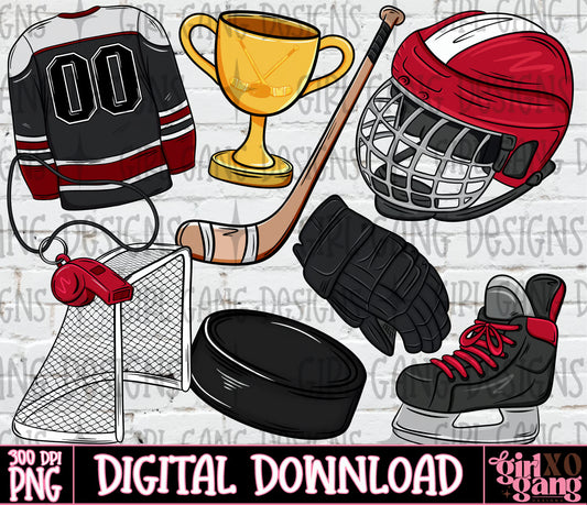 Hockey clipart png bundle | hand drawn Hockey stick, puck, etc