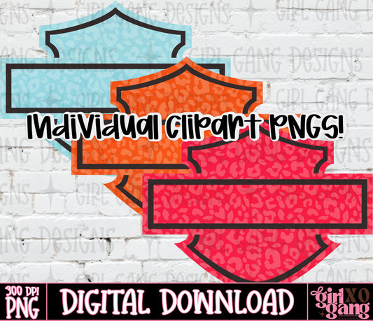 colorful motor cycle plaques logo clipart bundle leopard print