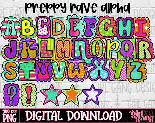 Preppy rave alpha png letters plus elements