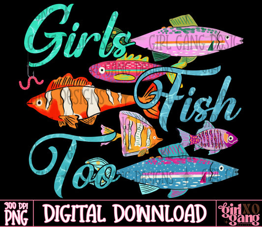 Girls fish too png neon fishing design